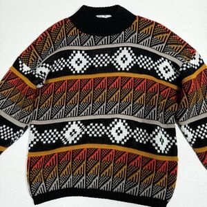 Vintage Sweater Women Large Black Orange‎ Knit 90s Halloween Croquet Club